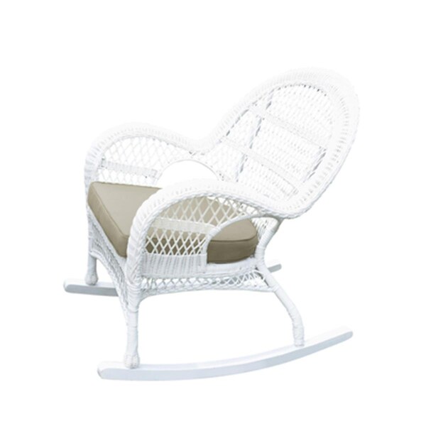 Jeco W00209-R-4-FS006-CS White Wicker Rocker Chair with Tan Cushion, 4PK W00209-R_4-FS006-CS - main